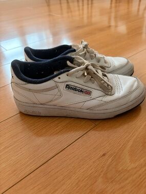 Reebok Classic White Sneakers with Navy Trim